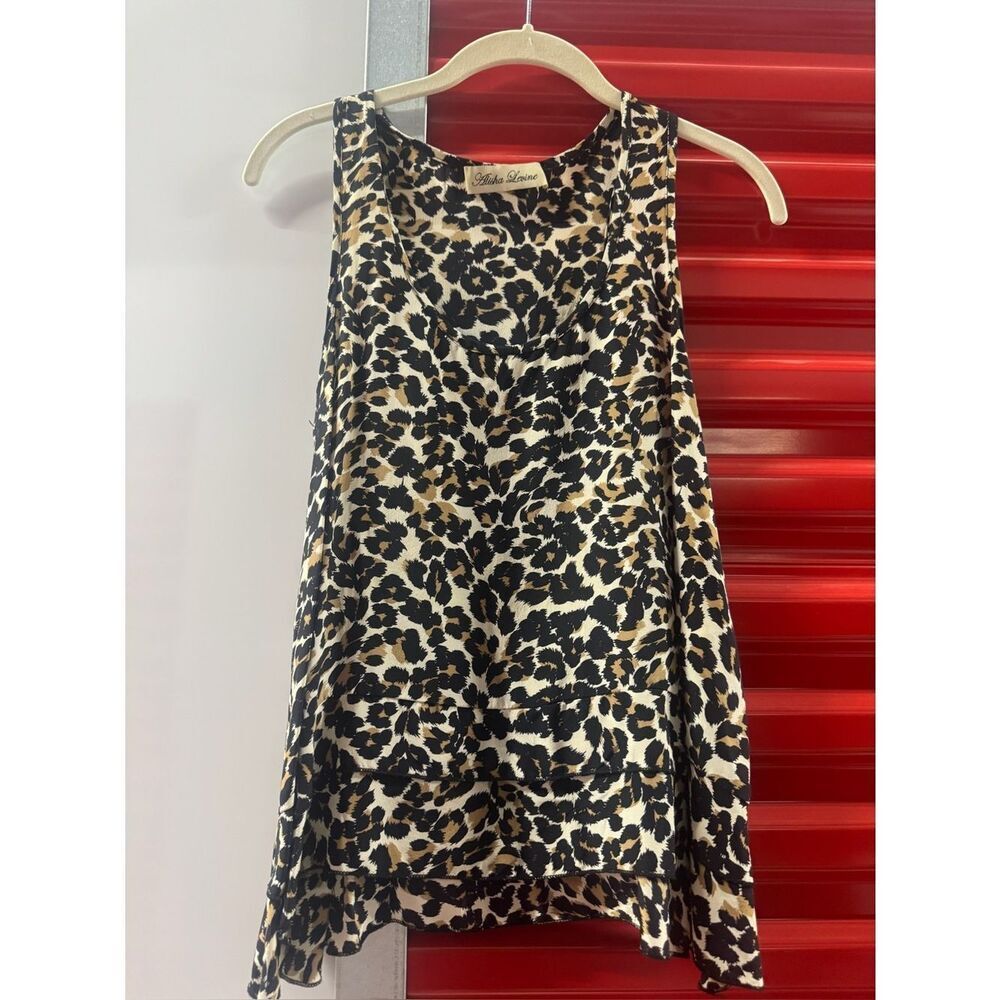 Alisha Levine SMALL Leopard Racer Back Silk Top Tank LIKE NEW